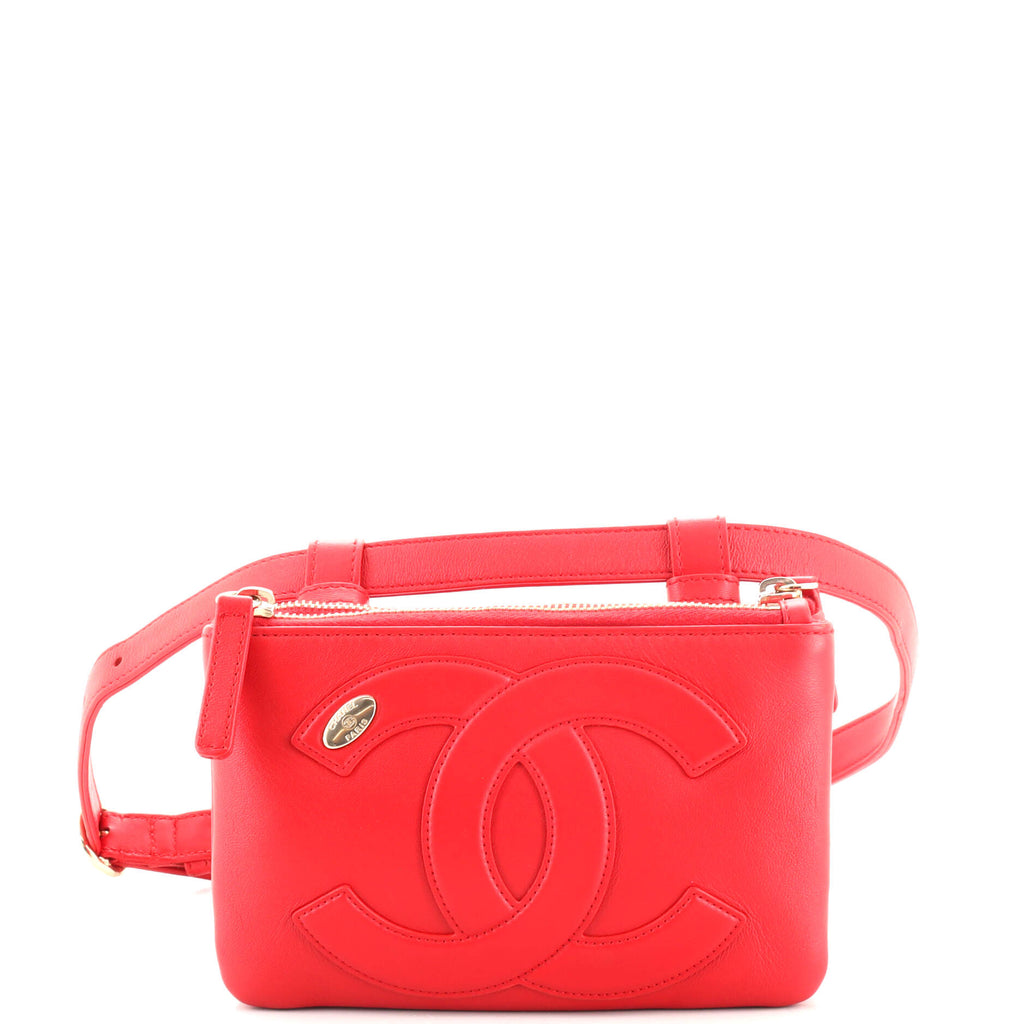 Chanel CC Mania Double Zip Belt Bag Lambskin Red 1830825
