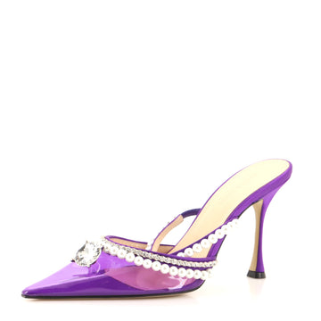 Mach & Mach Women's Diamond of Elizabeth Heeled Mules Embellished PVC and Satin