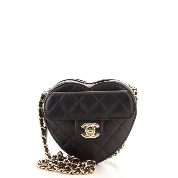 Chanel CC in Love Heart Clutch with Chain Quilted Lambskin Black 1831263
