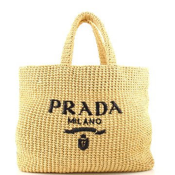 Prada Logo Tote Raffia Large
