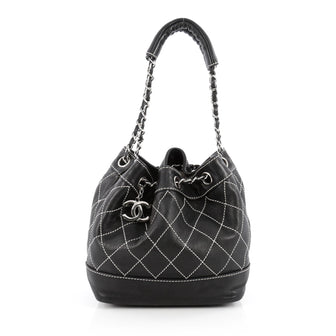 Chanel Surpique Drawstring Bucket Bag Lambskin Small Black 1831401