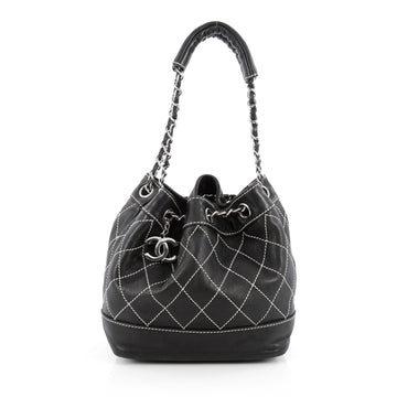 Chanel Surpique Drawstring Bucket Bag Lambskin Small Black 1831401