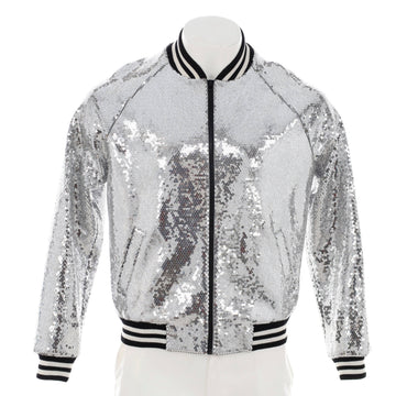 Celine Men's Logo Teddy Bomber Jacket Sequin Embellished Cotton