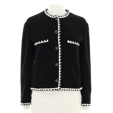 Chanel Women's Braided Edge Double Pocket Collarless Button Jacket Cotton Tweed