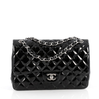 Chanel Classic Double Flap Bag Quilted Patent Jumbo Black 1831902