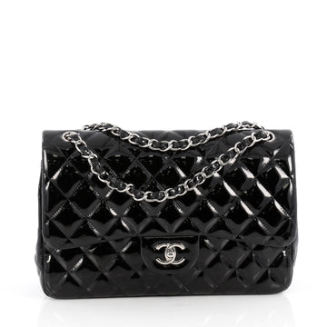 Chanel Classic Double Flap Bag Quilted Patent Jumbo Black 1831902
