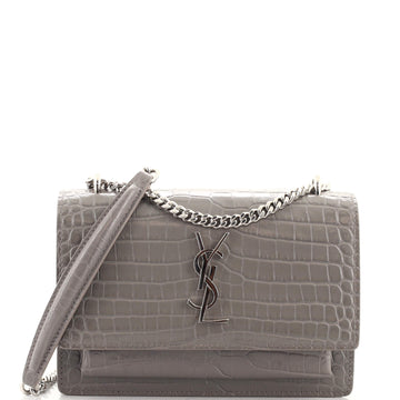 Saint Laurent Sunset Chain Wallet Crocodile Embossed Leather