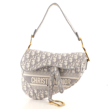 Christian Dior Saddle Handbag Logo Embroidered Oblique Canvas Medium