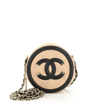Chanel Filigree Round Clutch with Chain Quilted Caviar Mini