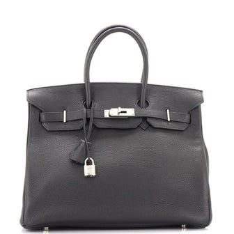 Hermes Birkin Handbag Black Togo with Palladium Hardware 35
