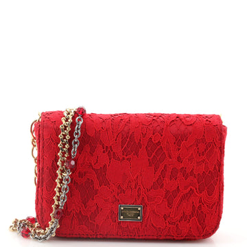 Dolce & Gabbana Bead Embellished Chain Flap Bag Lace and Satin Mini