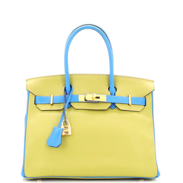 Hermes Birkin Handbag Bicolor Chevre de Coromandel with Gold Hardware 30