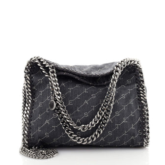 Stella McCartney Falabella Fold Over Crossbody Bag Printed Denim Mini