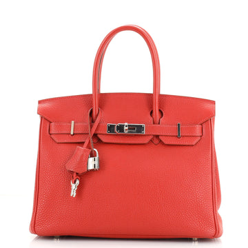 Hermes Birkin Handbag Red Togo with Palladium Hardware 30