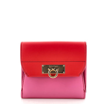 Salvatore Ferragamo Gancini Flip Lock French Wallet Leather