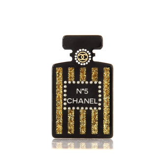 Chanel Perfume Bottle Brooch Glitter Resin with Faux Pearls and Crystals