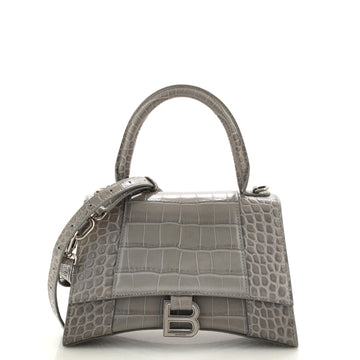 Balenciaga Hourglass Top Handle Bag Crocodile Embossed Leather Small