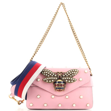Gucci Broadway Pearly Bee Shoulder Bag Embellished Leather Mini
