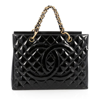 Chanel Vintage Grand Shopping Tote Quilted Patent Black 1833702