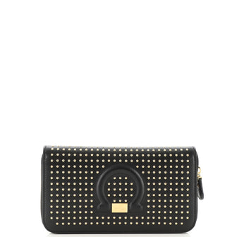 Salvatore Ferragamo Gancio Zip Around Wallet Studded Leather