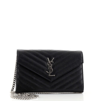 Saint Laurent Classic Monogram Wallet on Chain Matelasse Chevron Leather Medium