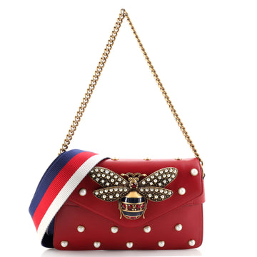 Gucci Broadway Pearly Bee Shoulder Bag Embellished Leather Mini
