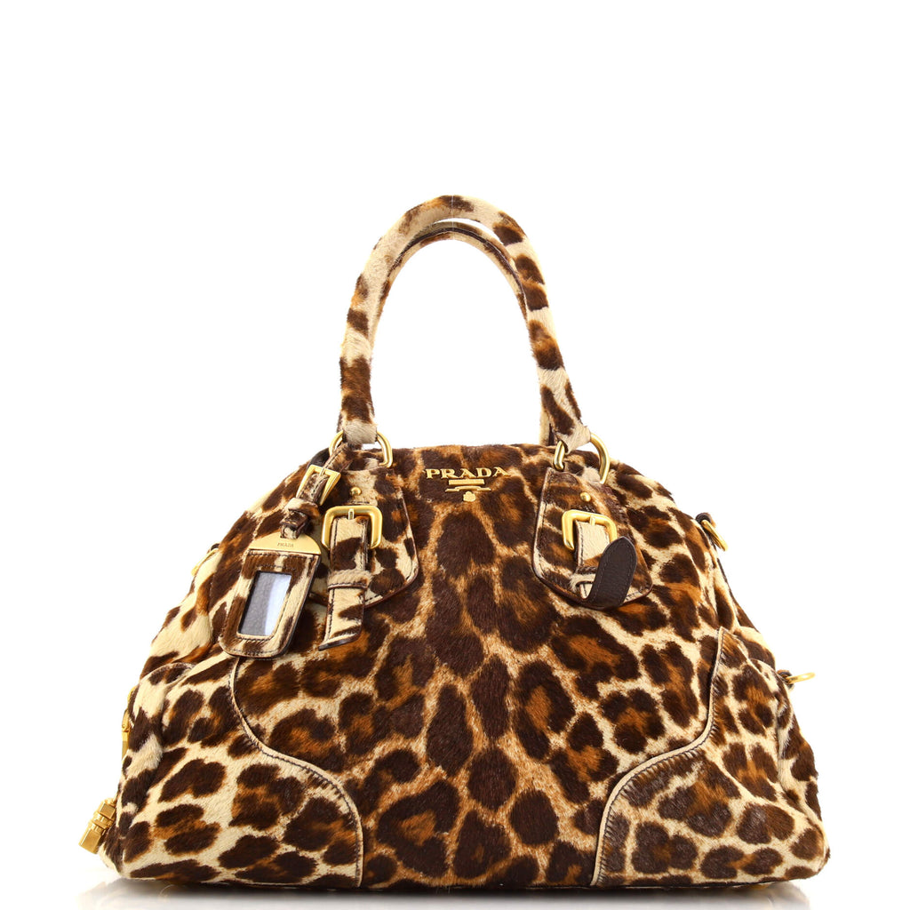 Prada Convertible Bowler Bag Cavallino Calf Hair Medium Brown 1834131