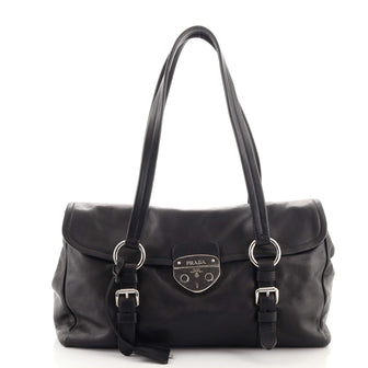 Prada Pushlock Flap Satchel Bag Leather Large