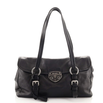 Prada Pushlock Flap Satchel Bag Leather Large