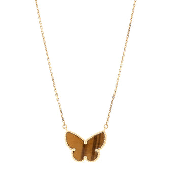 Van Cleef & Arpels Lucky Alhambra Papillon Pendant Necklace 18K Yellow Gold and Tiger Eye
