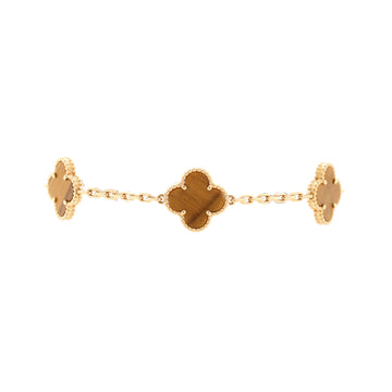Van Cleef & Arpels Vintage Alhambra 5 Motifs Bracelet 18K Yellow Gold and Tiger Eye