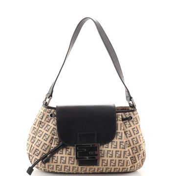 Fendi Drawstring Flap Hobo Zucchino Canvas and Leather Medium