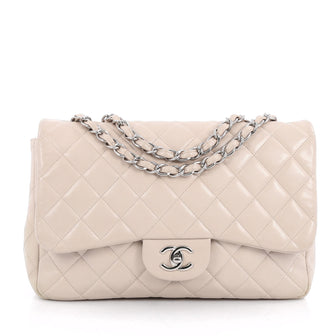 Chanel Classic Single Flap Bag Quilted Caviar Jumbo Neutral
