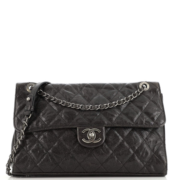 Chanel CC Crave Flap Bag Quilted Glazed Caviar Jumbo Black 1834801