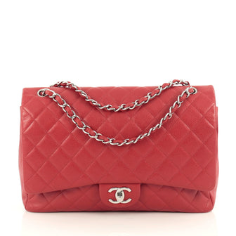 Chanel Classic Double Flap Bag Quilted Caviar Maxi Red 1834901
