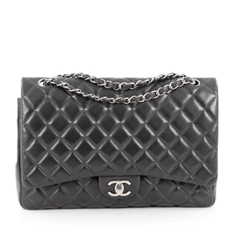 Chanel Classic Double Flap Bag Quilted Lambskin Maxi Gray 1834904