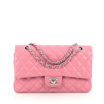 Chanel Classic Double Flap Bag Quilted Lambskin Medium Pink 1834906