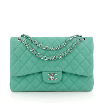 Chanel Classic Double Flap Bag Quilted Matte Caviar Jumbo Green 1834907