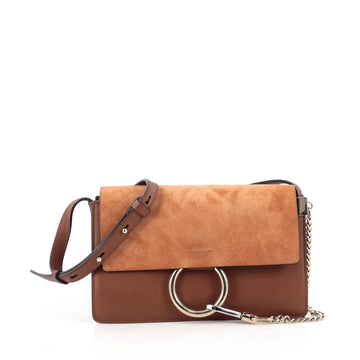 Chloe Faye Shoulder Bag Leather and Suede Small Brown 1835001