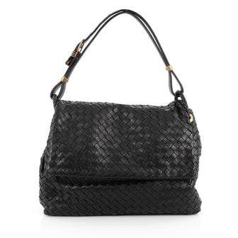 Bottega Veneta Flap Shoulder Bag Intrecciato Nappa Medium Black 1835801
