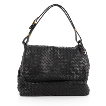 Bottega Veneta Flap Shoulder Bag Intrecciato Nappa Medium Black 1835801