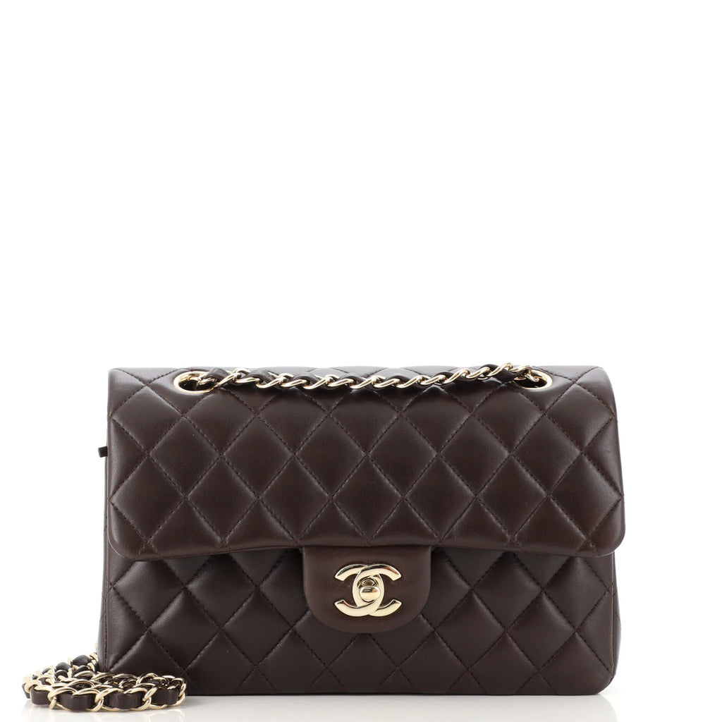 CHANEL Vintage Lambskin Small Double Flap Light Brown