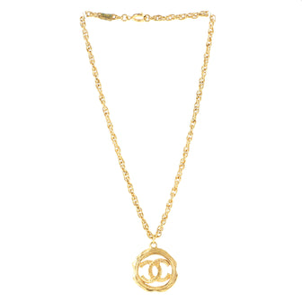 Chanel Vintage CC Round Cut-Out Pendant Necklace Metal