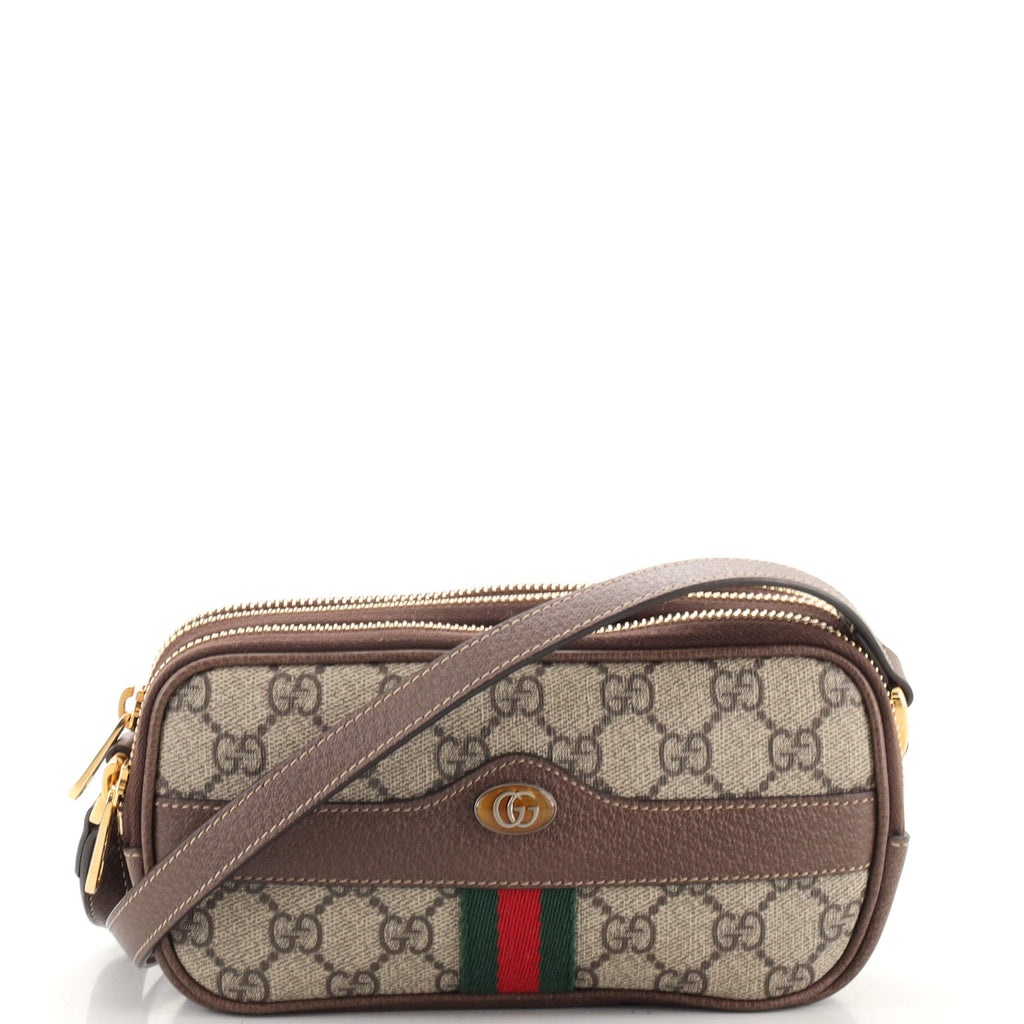 Gucci Ophidia Triple Zip Crossbody Bag GG Coated Canvas Mini Brown