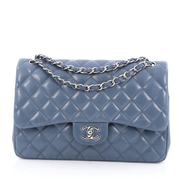 Chanel Classic Double Flap Bag Quilted Lambskin Jumbo  Blue