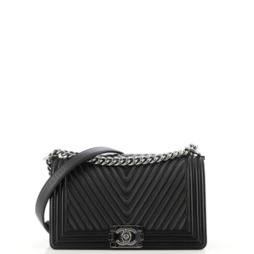 Chanel Boy Flap Bag Chevron Calfskin with Micro Chain Detail Old Medium