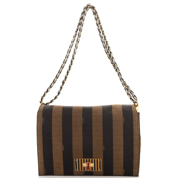 Fendi Claudia Shoulder Bag Pequin Canvas Large