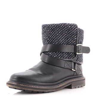 Chanel Women's Fold Over Moto Boots Leather and Tweed