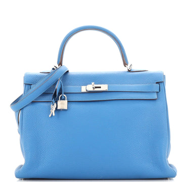 Hermes Kelly Handbag Blue Togo with Palladium Hardware 35