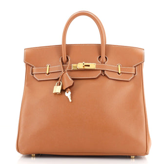 Hermes HAC Birkin Bag Brown Veau Grain Lisse with Gold Hardware 32
